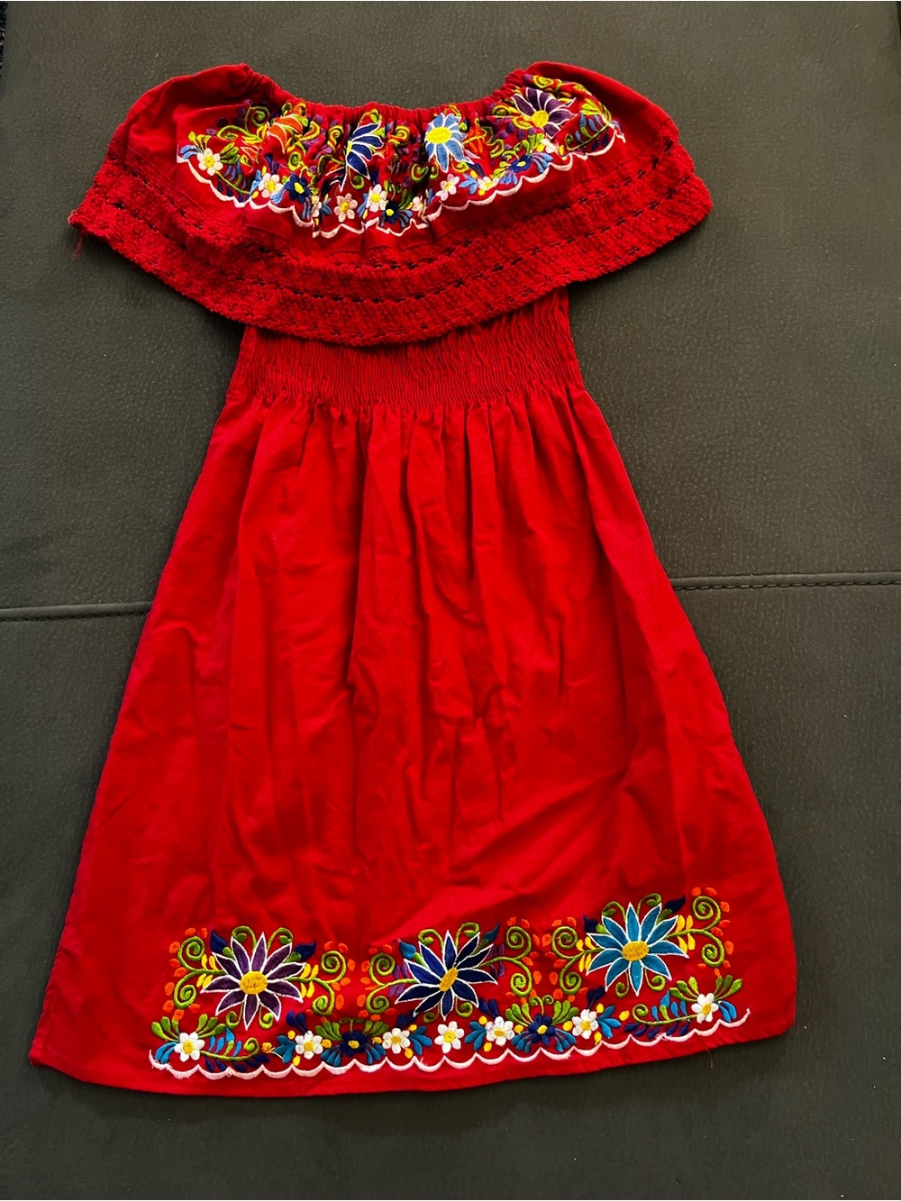 Red Embroidered Off-Shoulder Dress
